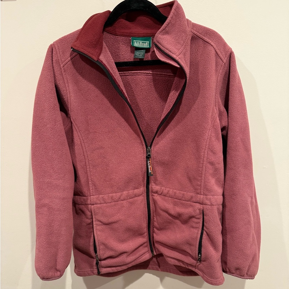 LL Bean Women’s Size Medium Fleece Jacket Full Zip Mauve Pink Sweater